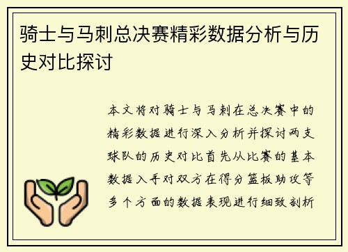 骑士与马刺总决赛精彩数据分析与历史对比探讨